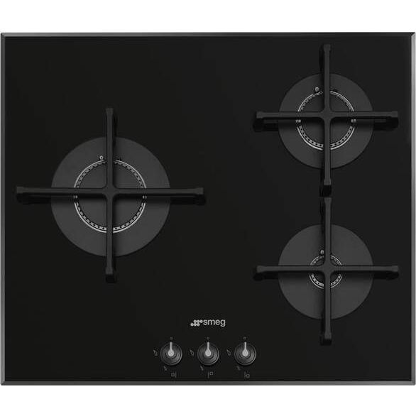 Smeg PV163B3 Gaskochfeld – 3 Brenner, 60 cm, Gusseisen, Schwarz