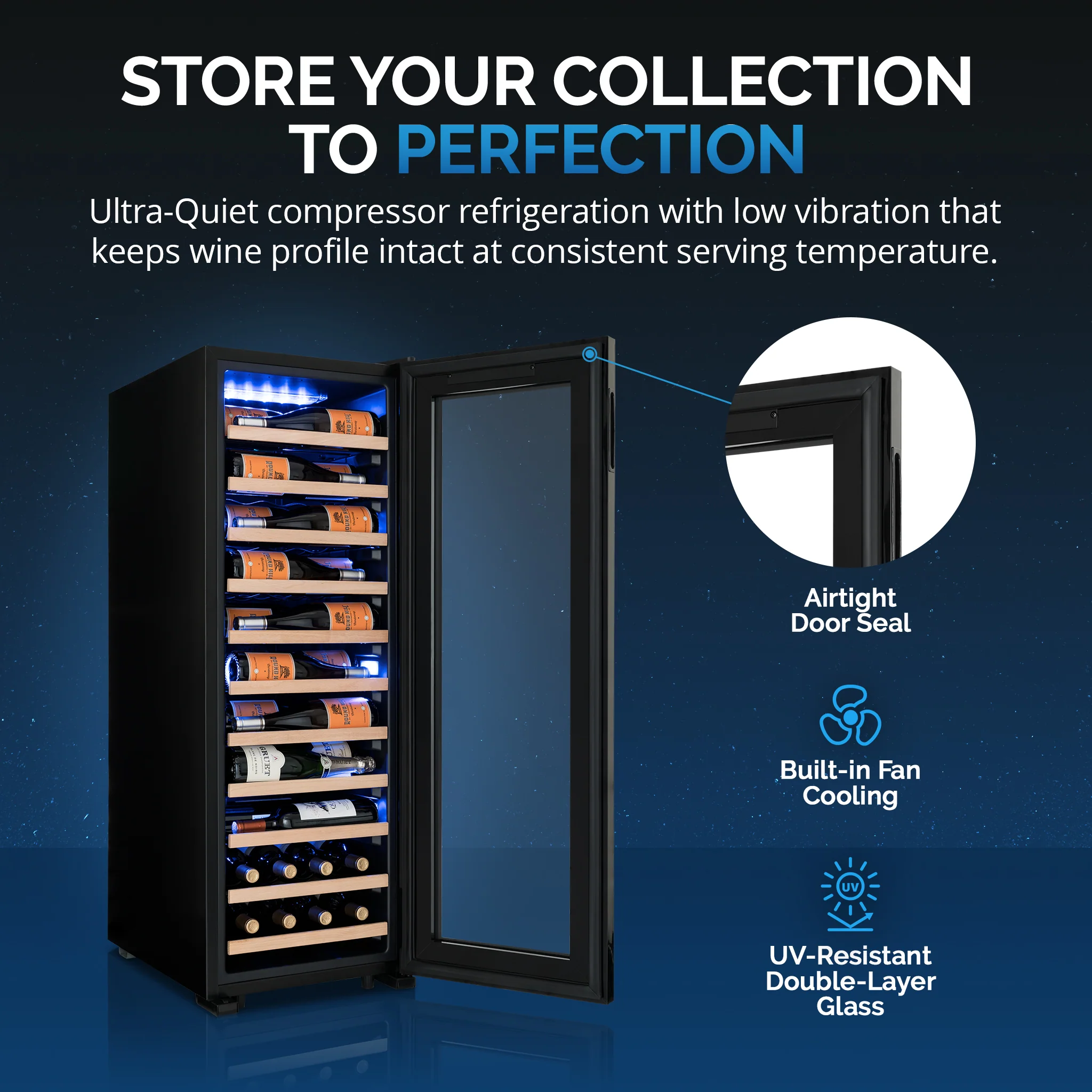 2025 Newair® Freistehender Weinkühlschrank Schwarz – 62 Flaschen – 16,9