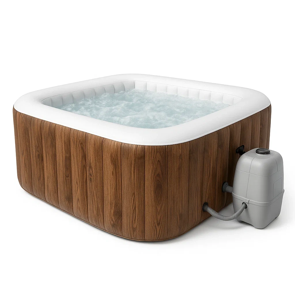 Spa gonflable 195 x 195 x 71 cm, 4 places, carré, coloris marron/blanc CAkVGOh309Hp