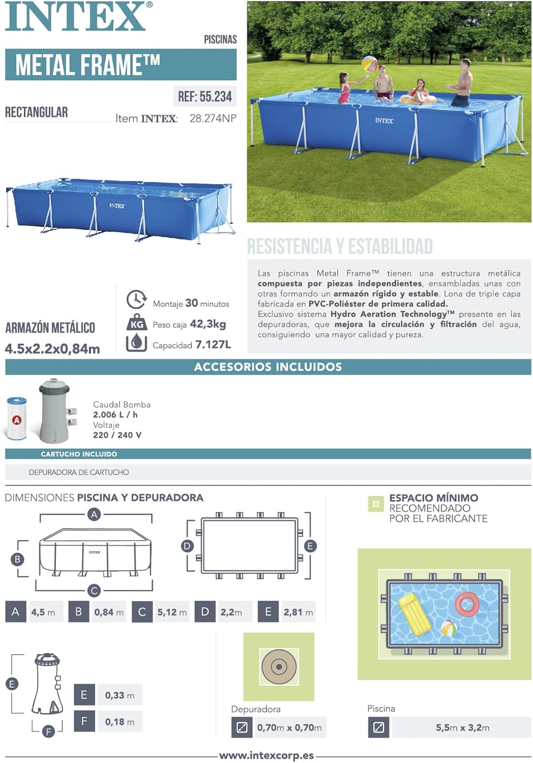 Intex 28271NP – Piscine amovible Small Frame 260 x 160 x 65 cm, 2 282 litres, bleue