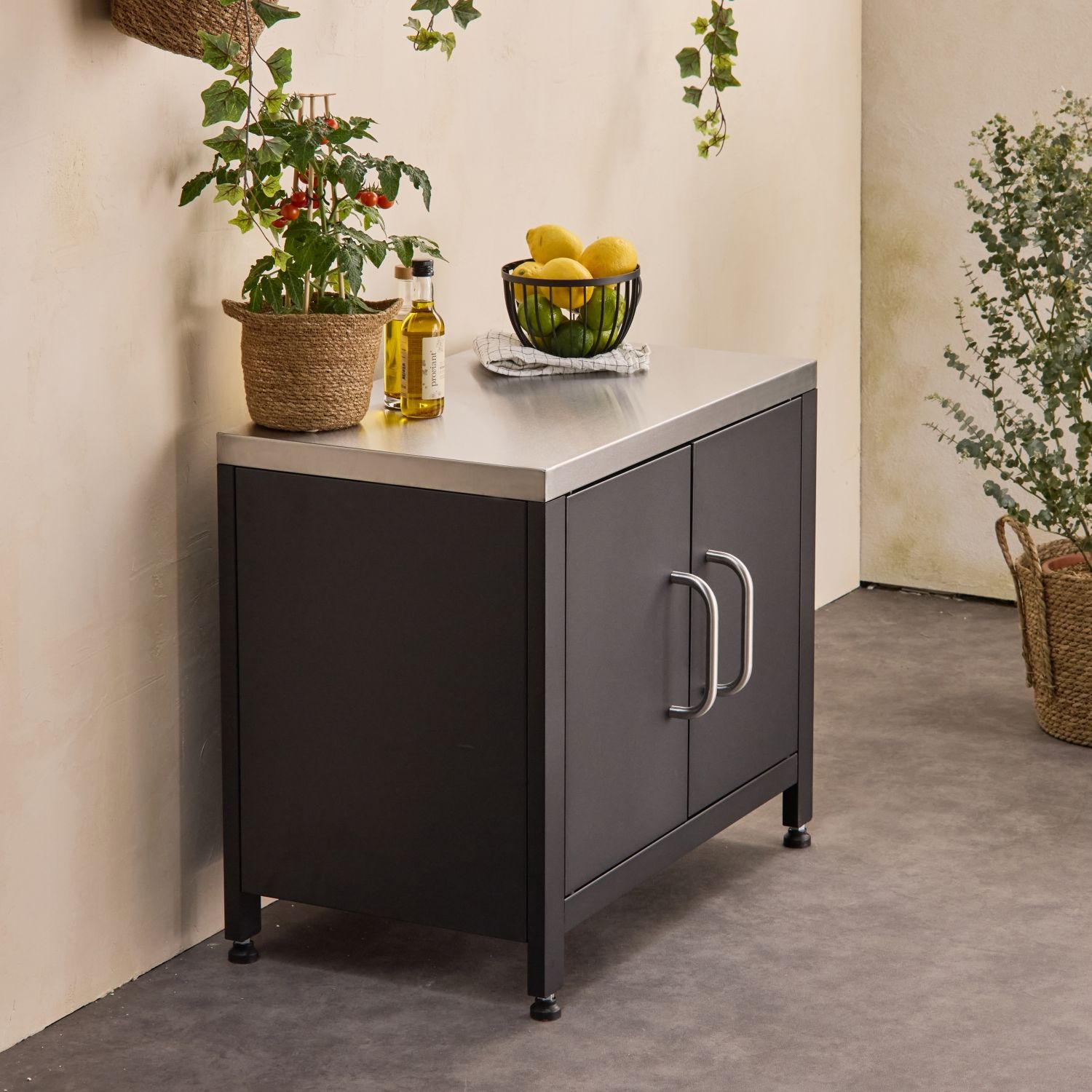 Stahl-Außenküche, 80 cm, Schwarz