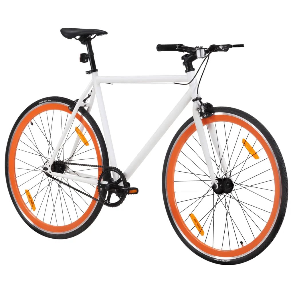 Vélo à pignon fixe blanc et orange 2025, 700c, 55 cm, v7225