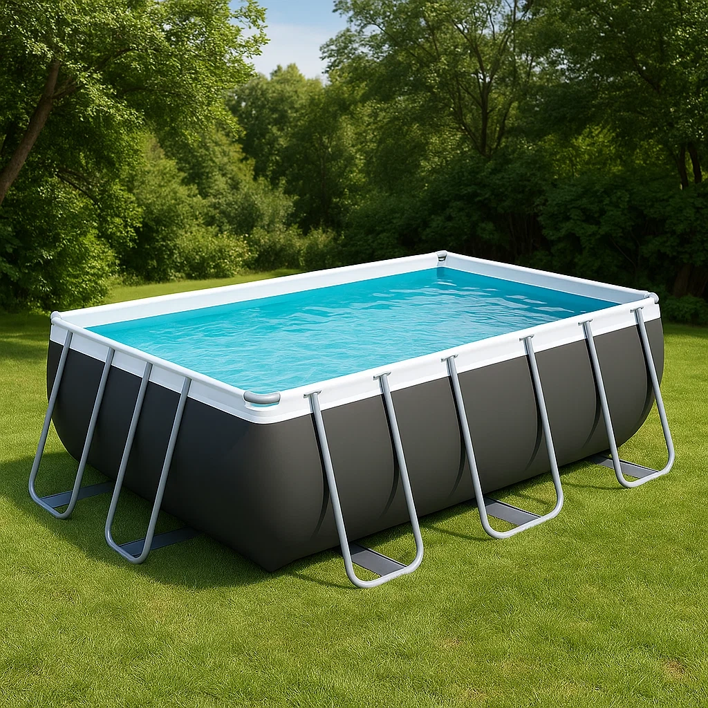 Piscine tubulaire rectangulaire, 3000 litres, structure métallique, revêtement PVC, gris et blanc, montage facile, 300 x 200 x 75 cm - uolHtMr7TO6y