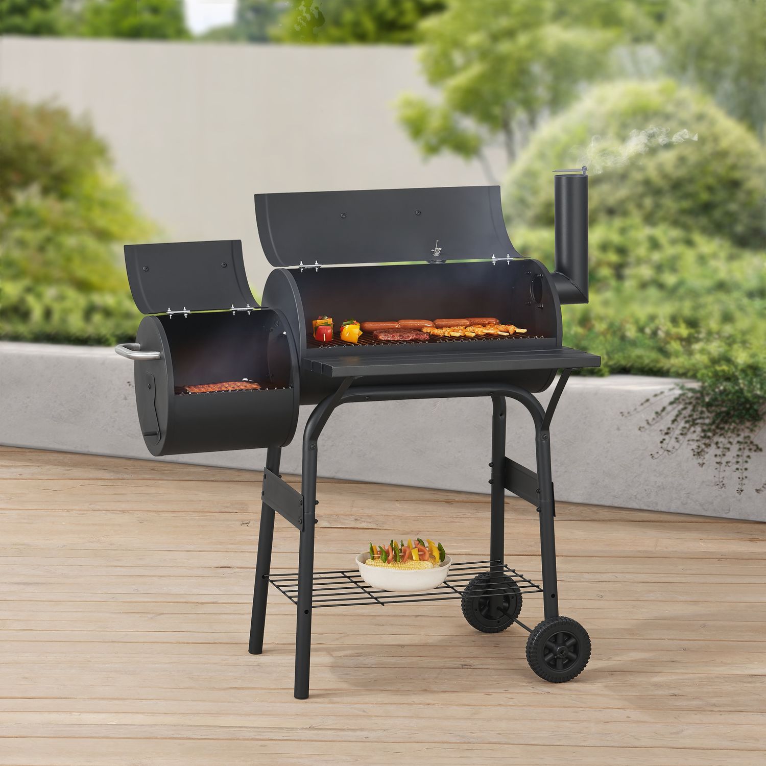 Arielli Holzkohlegrill-Smoker 115 x 110 x 64 cm - Schwarz [casa.pro]