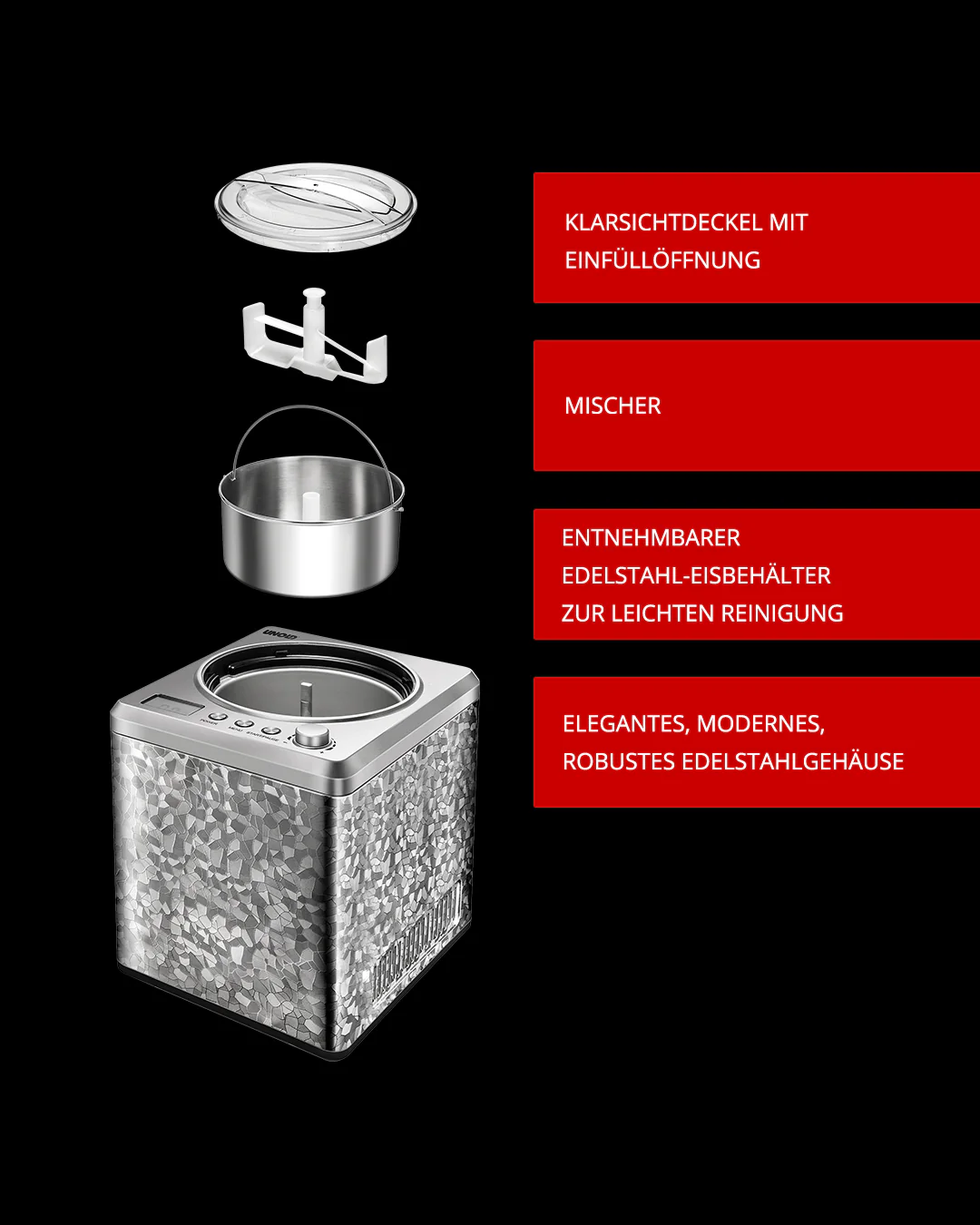 Professionelle Eismaschine 2L (Modelljahr 2025) mit Rezeptbuch