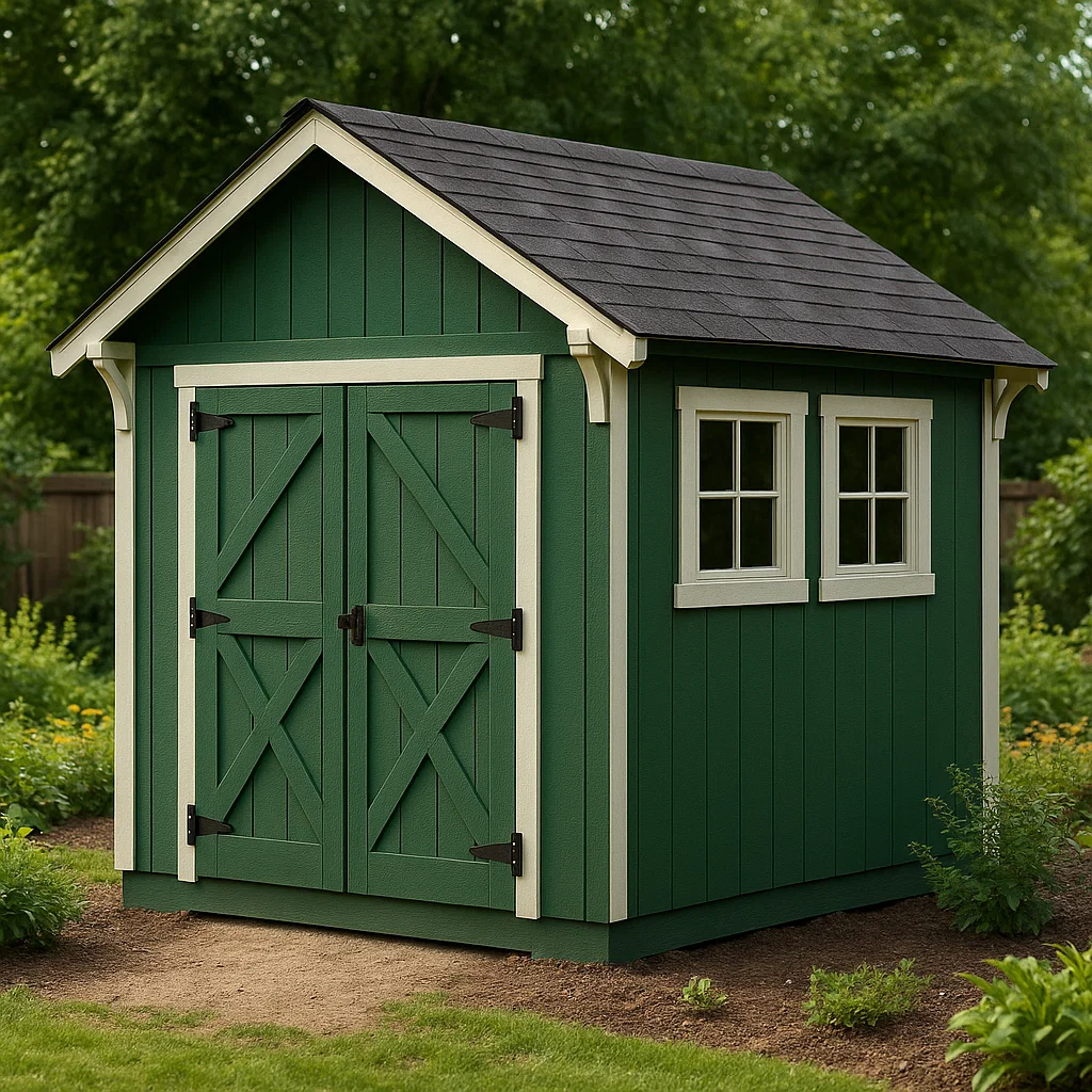 Abri de jardin, abri de rangement extérieur en bois synthétique vert, 190 x 210 x 230 cm YXQpDPt249zE