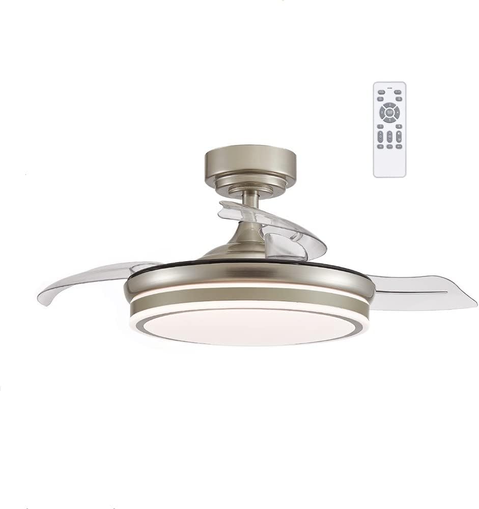 Wonderlamp – Mini ventilateur de plafond LED Pearl avec pales rétractables, moteur CC silencieux, 3 températures de couleur réglables, 46 W, blanc