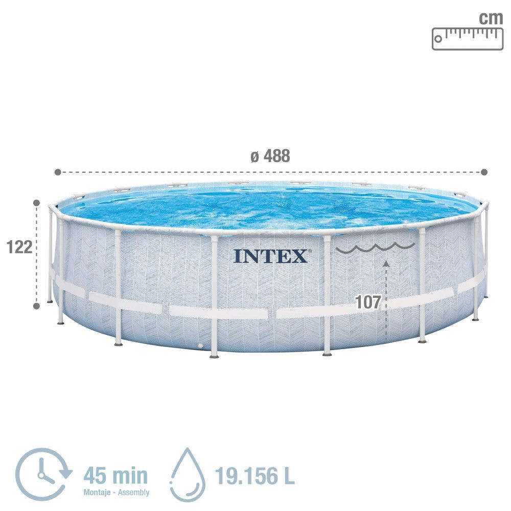 Piscine tubulaire circulaire amovible en PVC Intex grise 488 x 122 cm avec purificateur