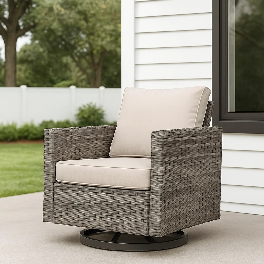 Chaise de jardin grise en acier et rotin, 75 x 73 x 77 cm