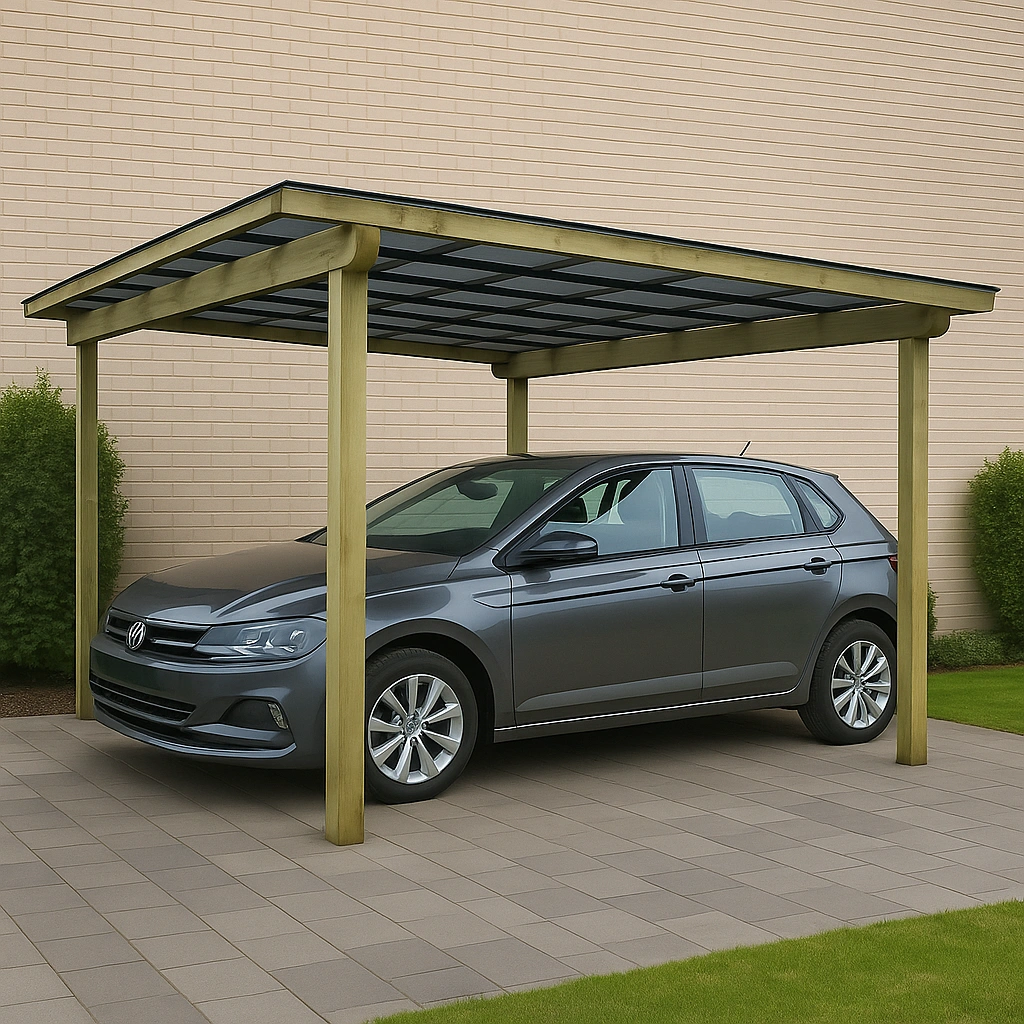 Place de parking - Structure en bois - Bois naturel - Usage extérieur - 5 x 3 x 2,5 m