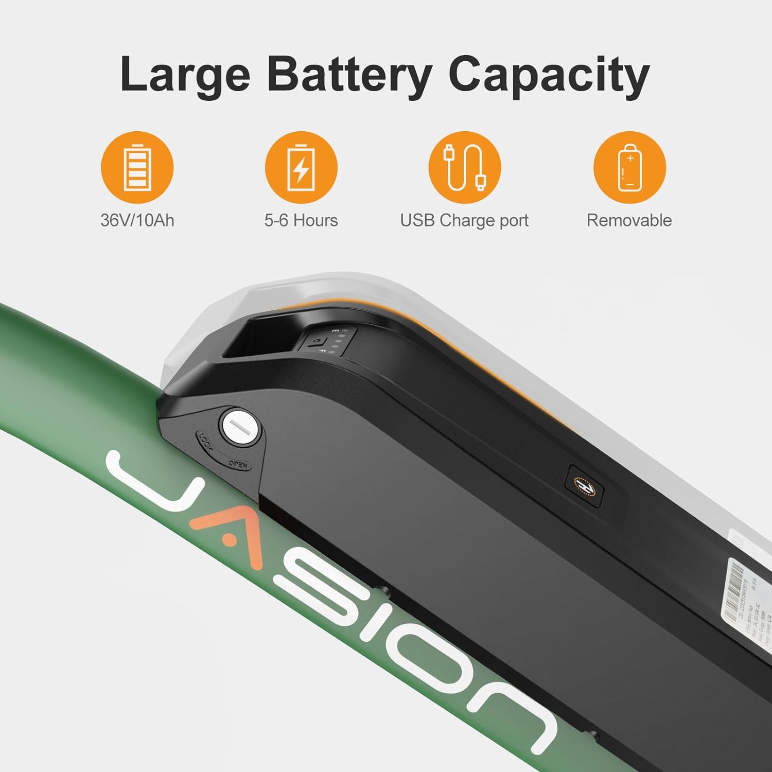 Vélo électrique Jasion EB5 pour adultes avec batterie amovible de 360 ​​Wh, 64 km, 32 km/h, VTT électrique de ville avec moteur de 350 W, 7 vitesses, pneus de 26 pouces et suspension avant.