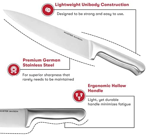 Hochwertiges 19-teiliges Küchenmesserset mit Holzblock | Master Maison Besteckset aus deutschem Edelstahl mit Messerschärfer und 8 Steakmessern