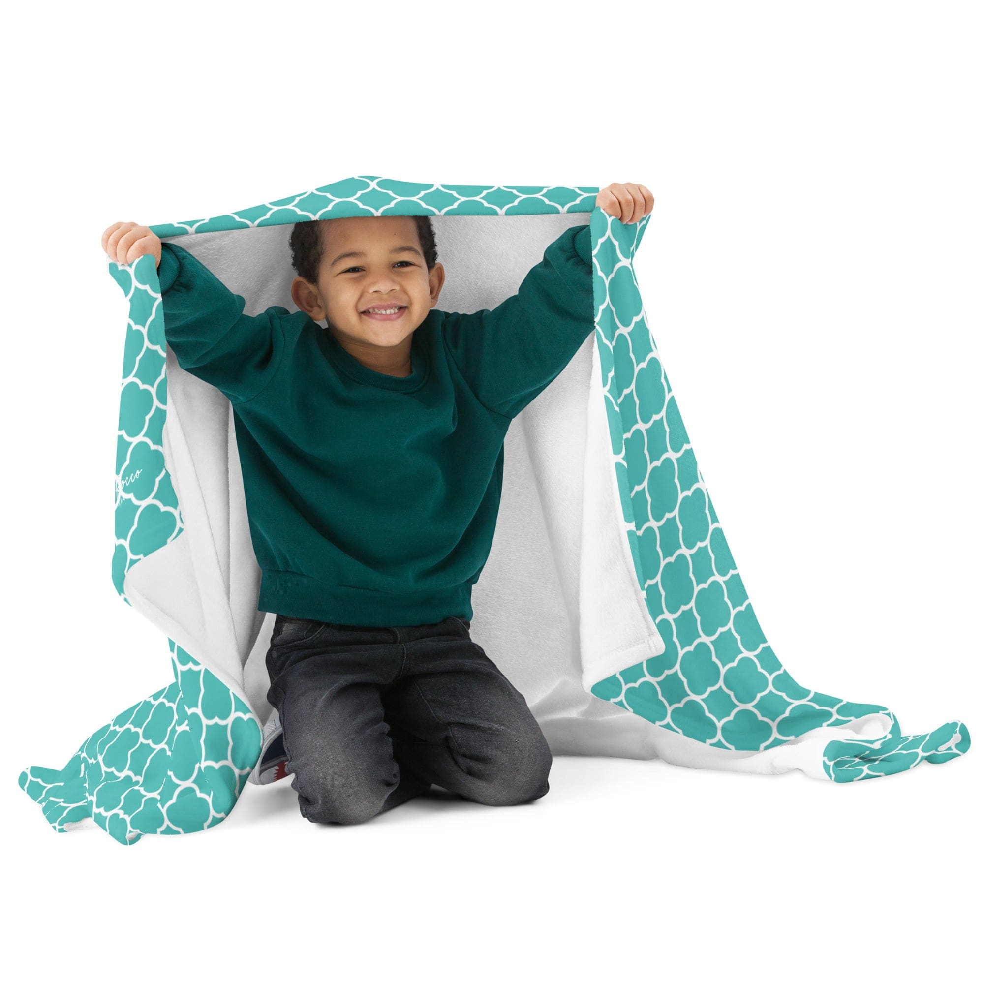 Turquoise Quatrefoil Throw Blanket