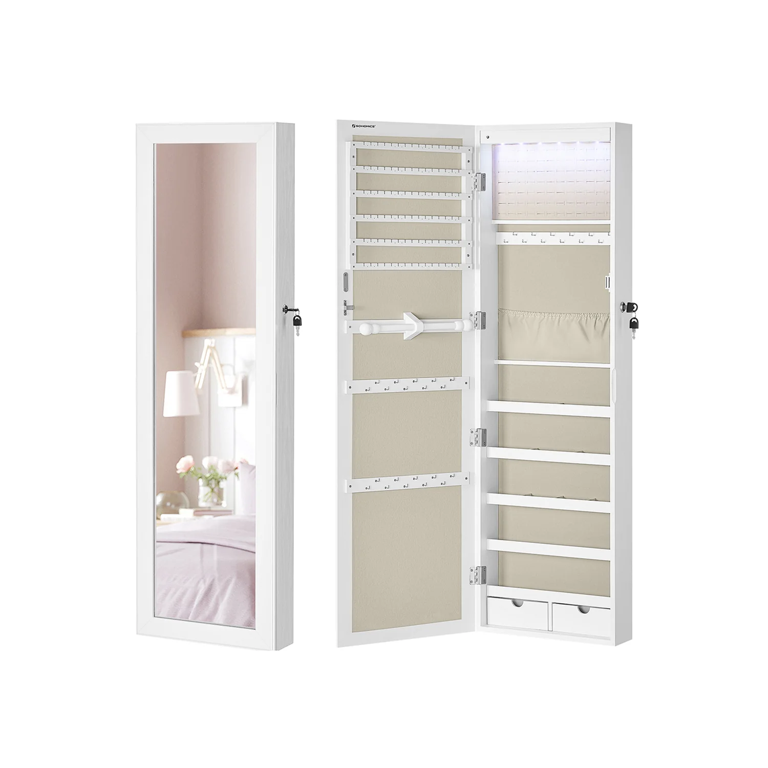 Hvidt spejl smykkeskrin til ophængning