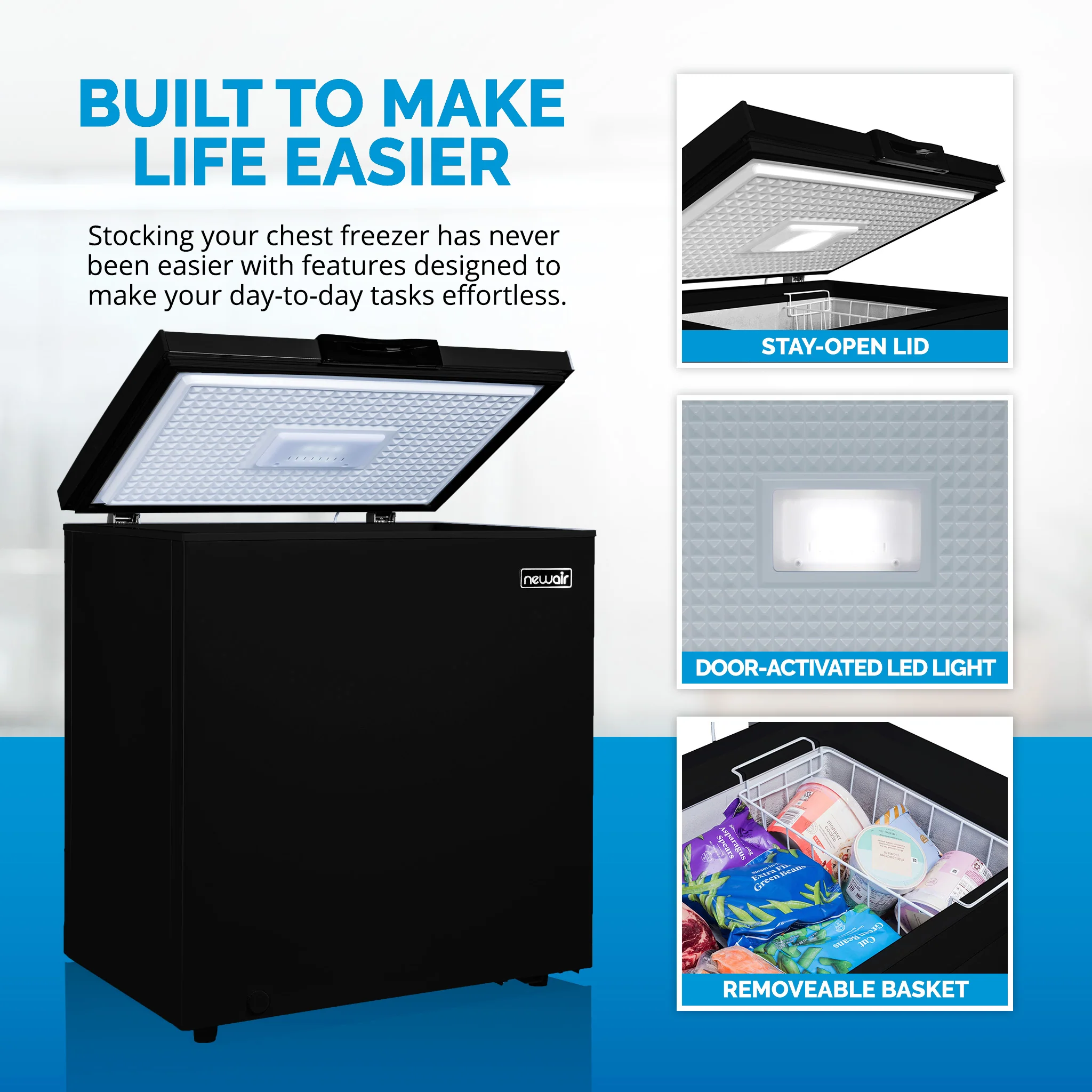 Newair Mini-Gefriertruhe (Modelljahr 2025) – 5 Kubikfuß – Schwarz