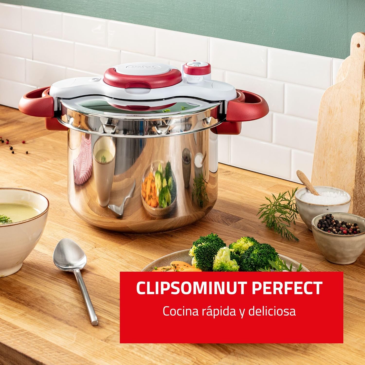 Tefal P47051 Clipso Minut Duo Aluminium-Schnellkochtopf mit 5 Sicherheitssystemen und einfacher Einhandbedienung, Grau/Rot, 5 l