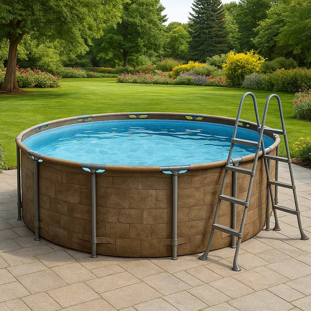 Piscine tubulaire ronde 358 x 98 cm, couleur beige, avec filtre et échelle MvaRAHo273Gb