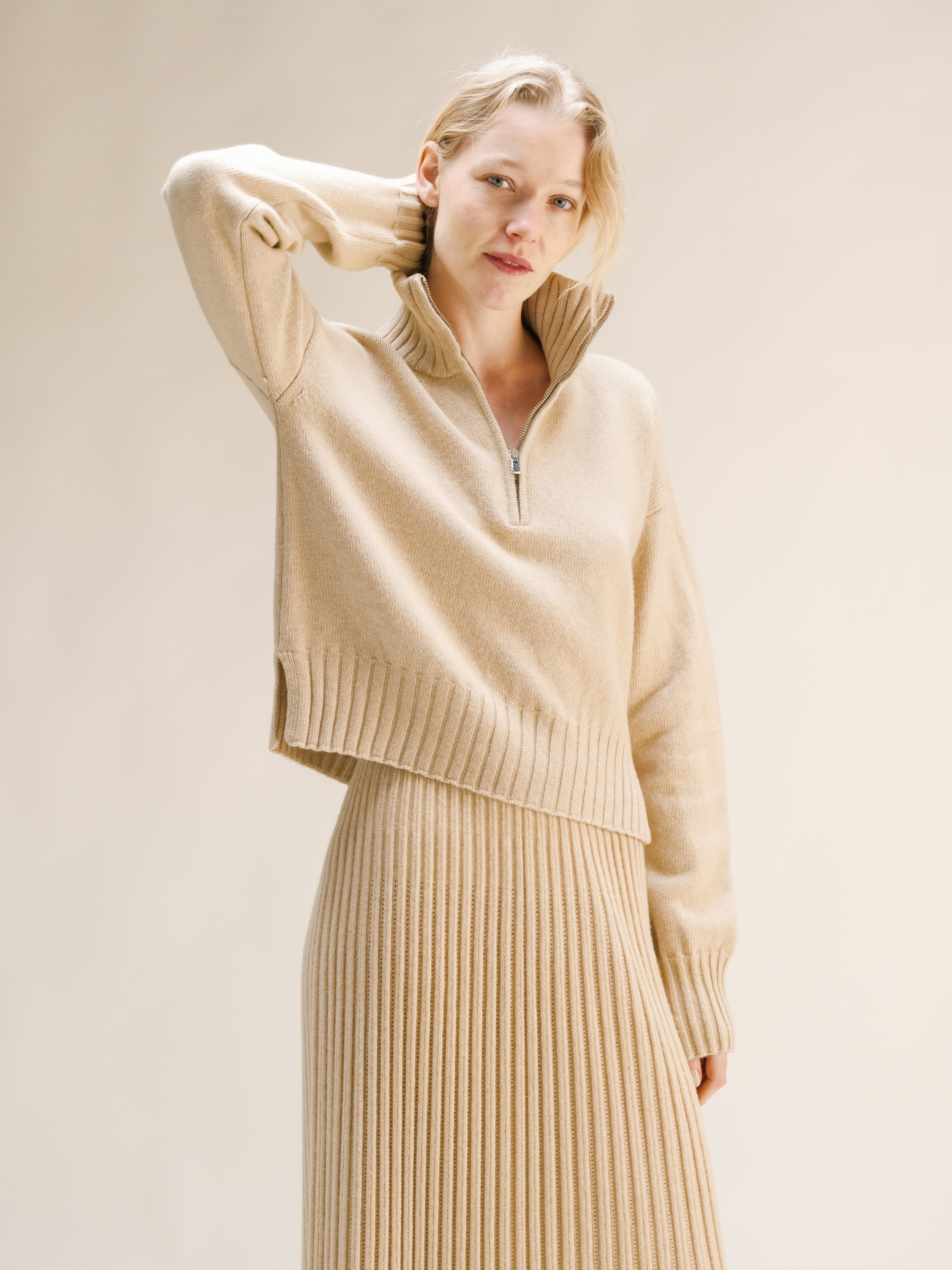 Wool & Cashmere Mix High Neck Sweater with Zip
