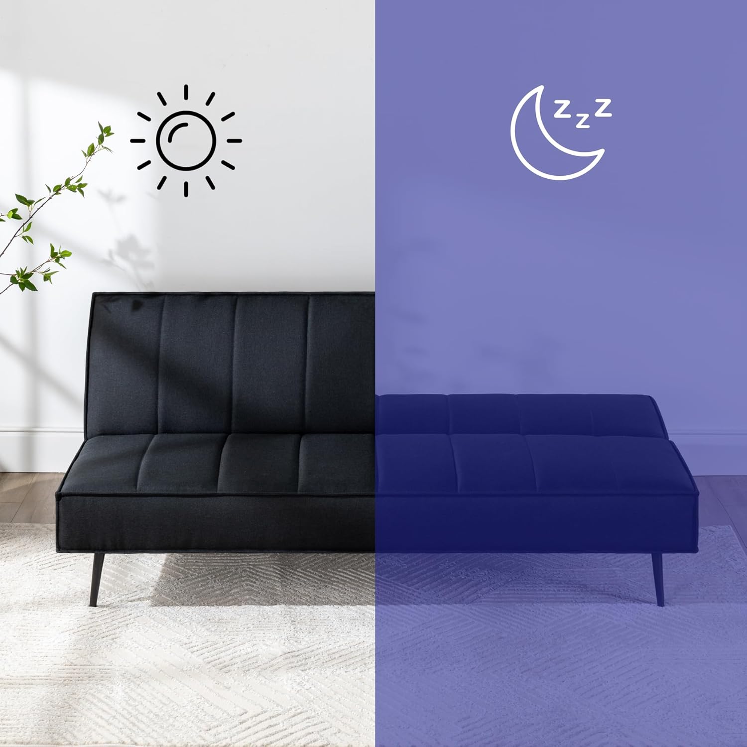 Zinus Quinn Click Clack sovesofa - 2-i-1 foldbar sovesofa - Velegnet til gæsteværelser og små rum - Grå