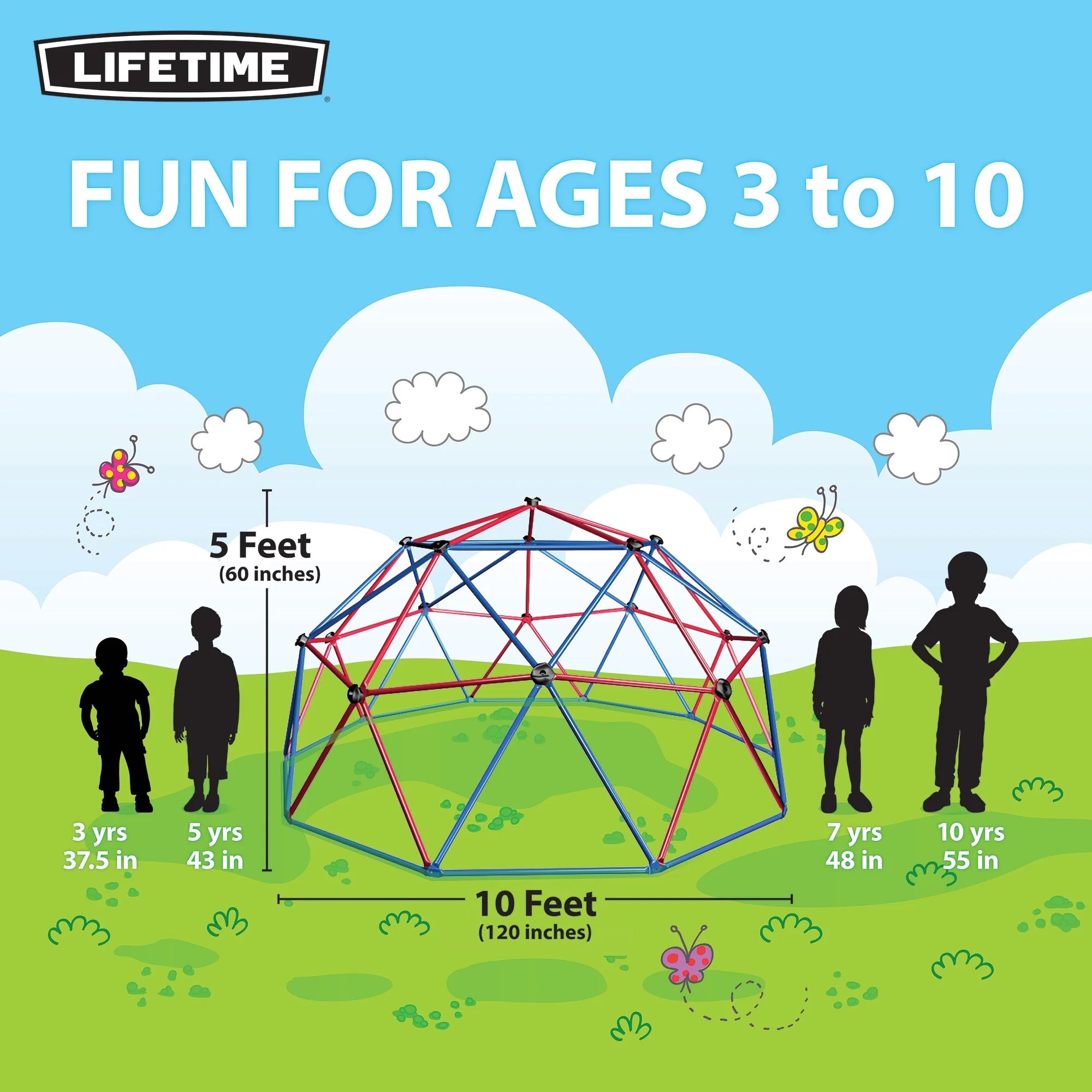 Dôme d'escalade d'extérieur pour enfants Lifetime, 1,5 m de hauteur x 3 m de largeur, rouge et bleu (101301)