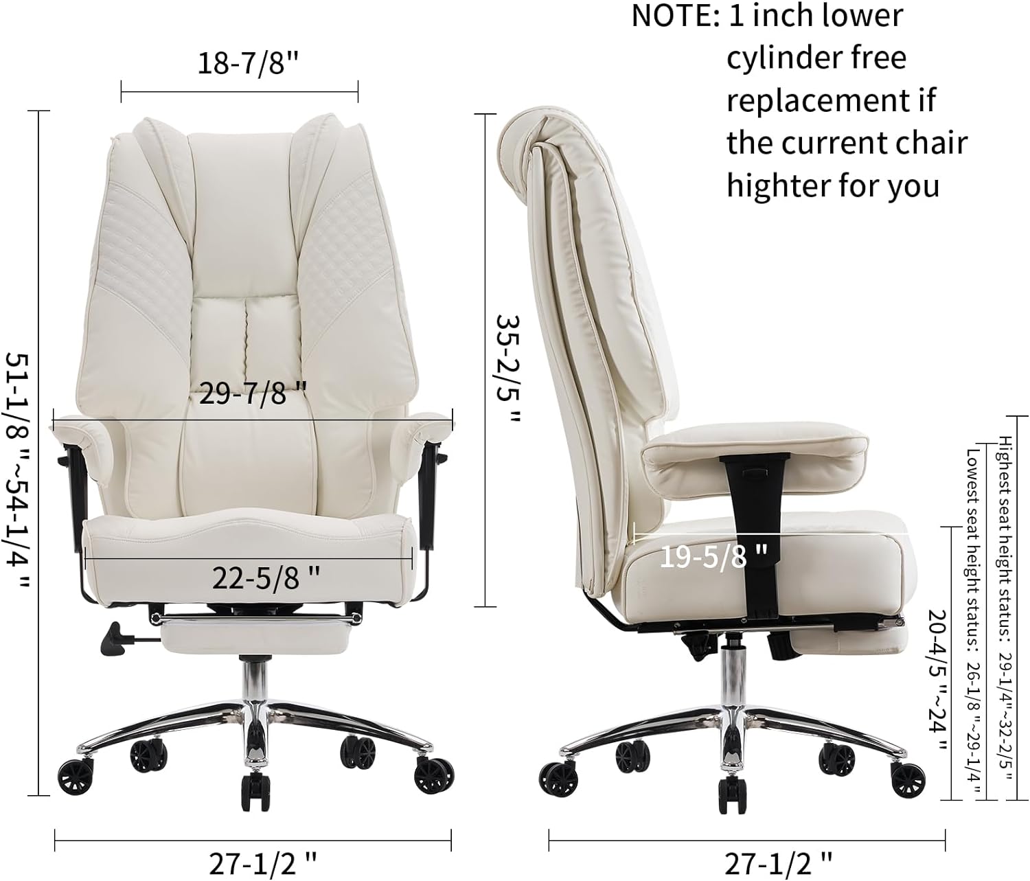 Hoher und breiter Bürostuhl für 181 kg, Chefsessel aus Leder mit hoher Rückenlehne und Fußstütze, ergonomischer Stuhl mit Lendenwirbelstütze zur Linderung von Rückenschmerzen (Beige)