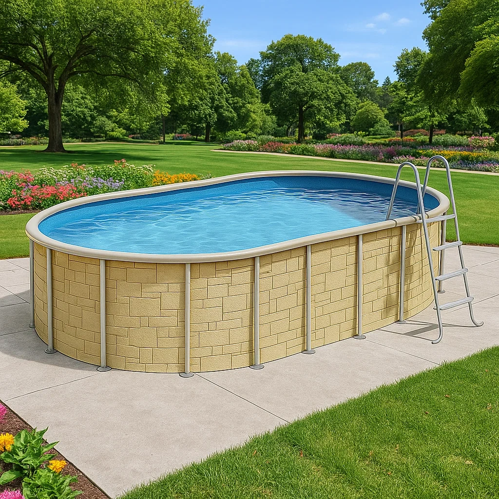 Piscine tubulaire ovale 418 x 243 x 98 cm, couleur beige zlElZrR129Gw