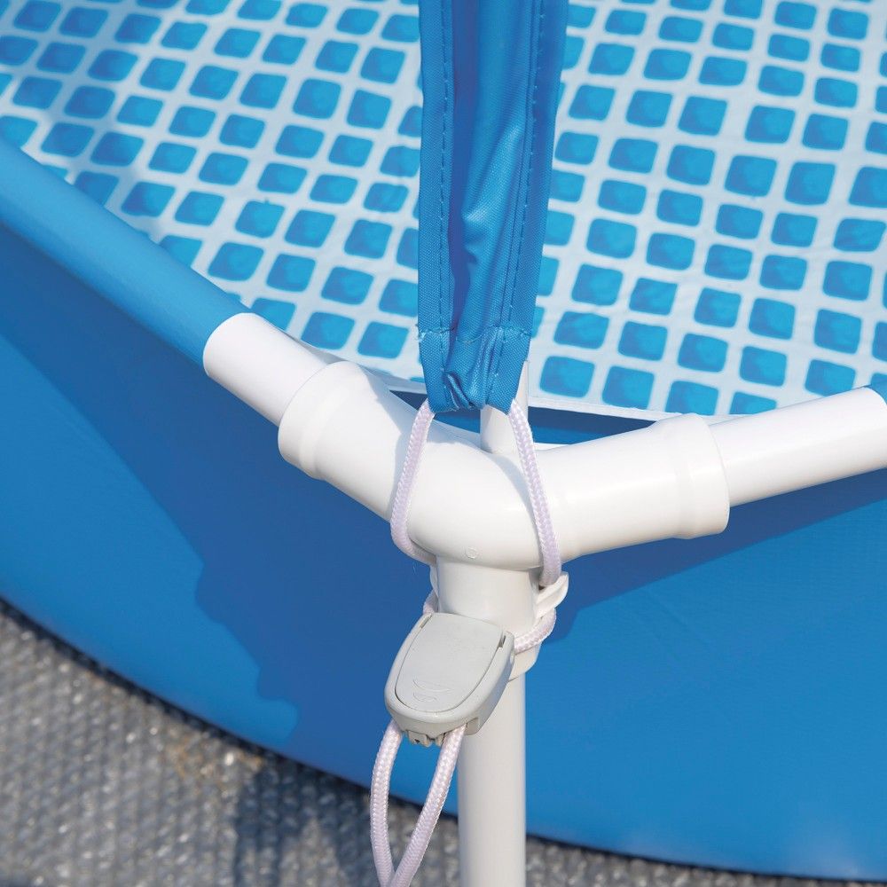 Intex Sechseckiger, rohrförmiger PVC-Aufstellpool Ø183x38 cm Blau mit Überdachung