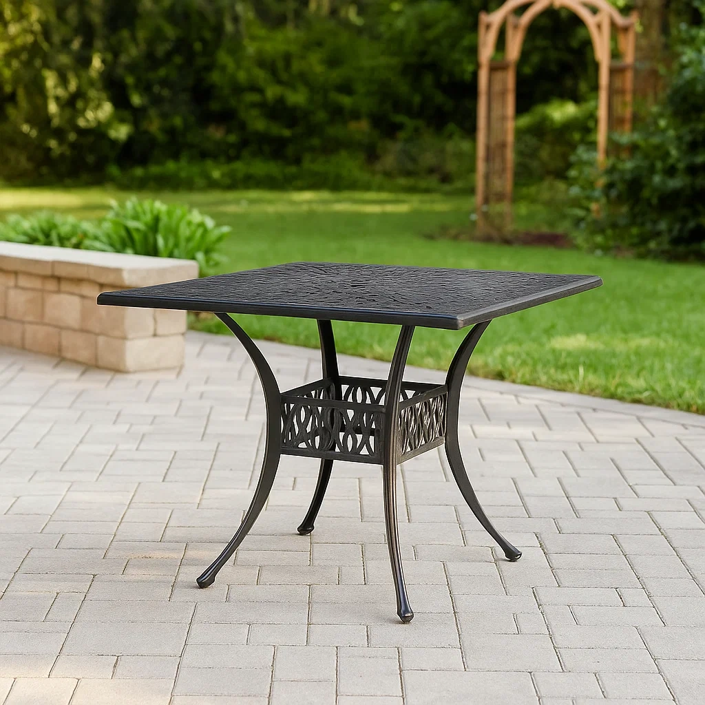 Table de jardin en aluminium moulé noir, 90 x 90 x 75 cm