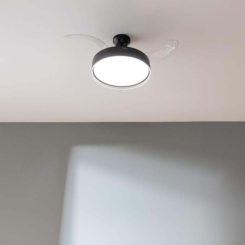 Ventilateur de plafond Cecotec à pales rétractables et lampe invisible EnergySilence Aero 4280 en acier, 40 W, diamètre 42 pouces (106 cm), minuterie, 3 tons lumineux, fonction été-hiver