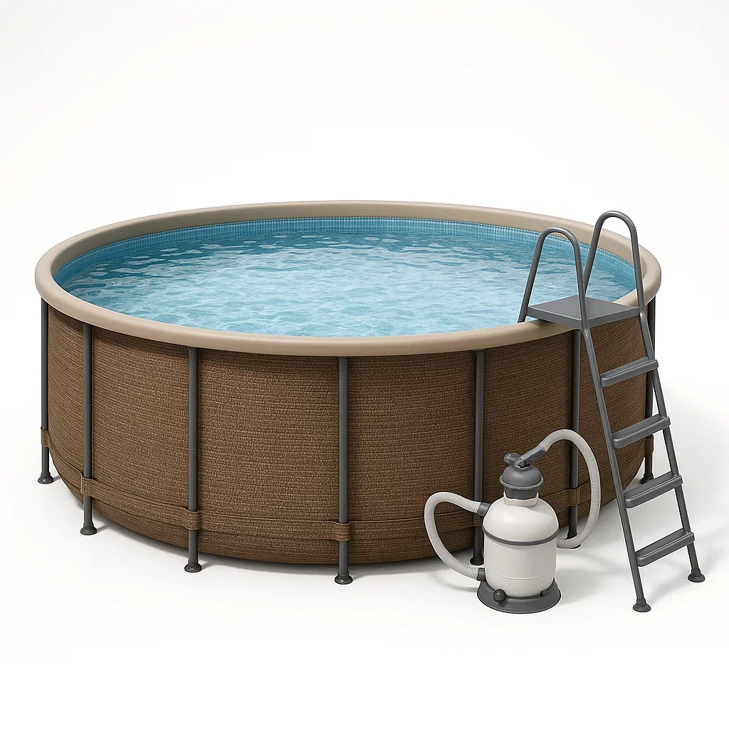 Piscine tubulaire ronde, diamètre 358 x 98 cm, coloris marron et gris, avec filtre et échelle (QOaqory277Id)