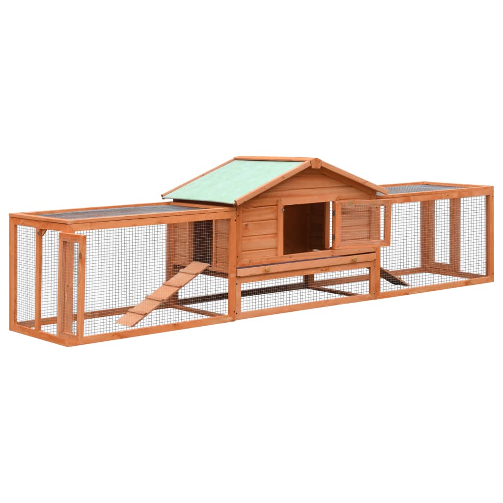 Clapier à lapins 2025 303 x 60 x 86 cm avec enclos – Clapier en bois massif avec espace de liberté
