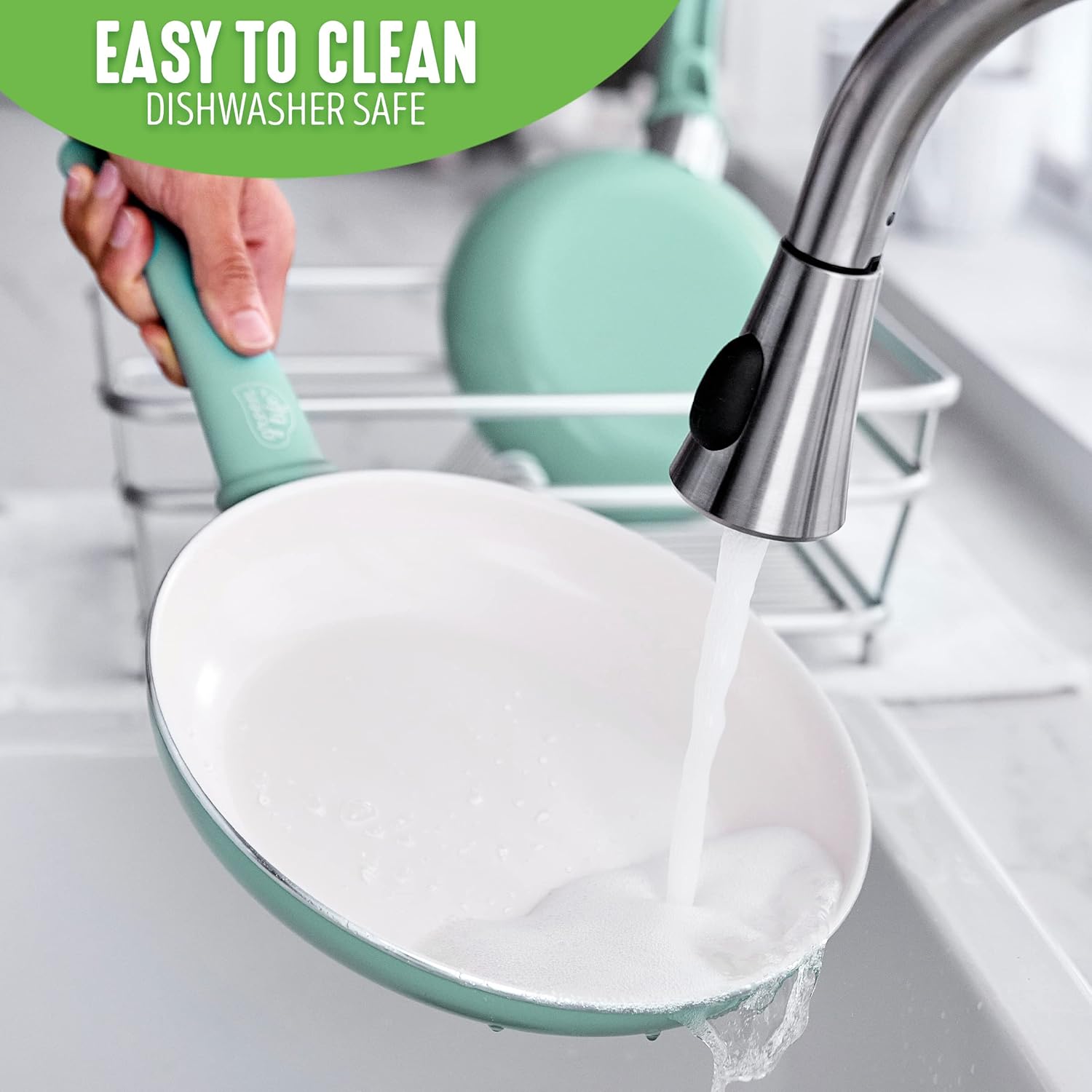 GreenLife Soft Grip 16-teiliges Antihaft-Keramik-Kochgeschirr-Set, bestehend aus Bratpfanne, Stielkasserolle und Topf, PFAS-frei, spülmaschinenfest, ofenfest, türkis