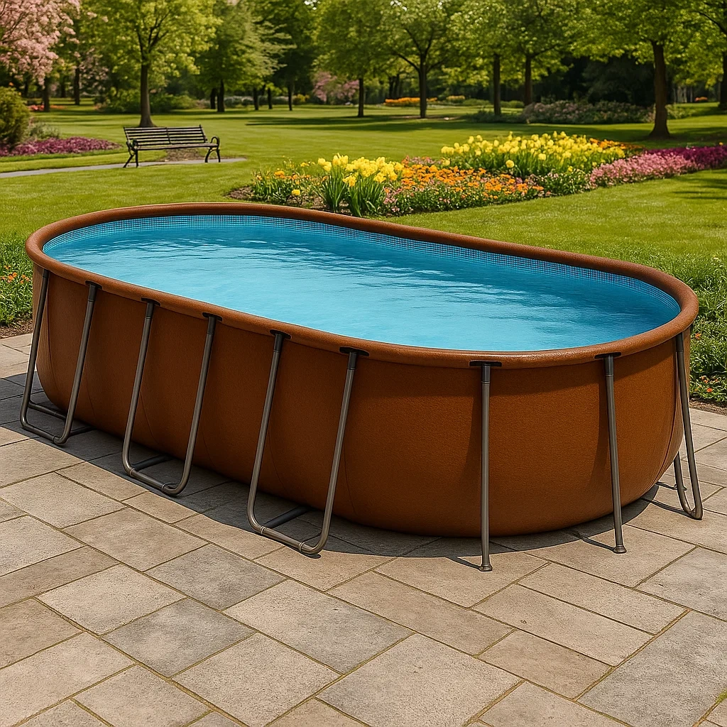 Piscine tubulaire ovale 472 x 286 x 104 cm, couleur marron, structure métallique, convient à tous les âges, rFORyYK157yy