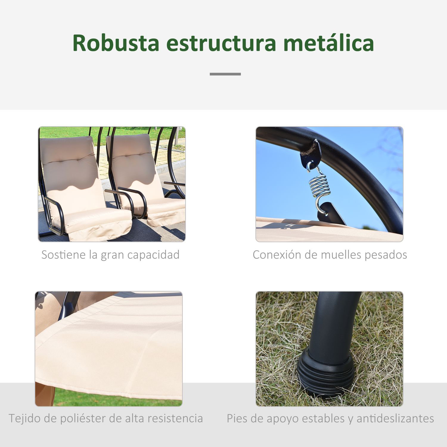 Gartenschaukel aus Stahl und Polyester, 170 x 136 x 170 cm – outsunny.beige