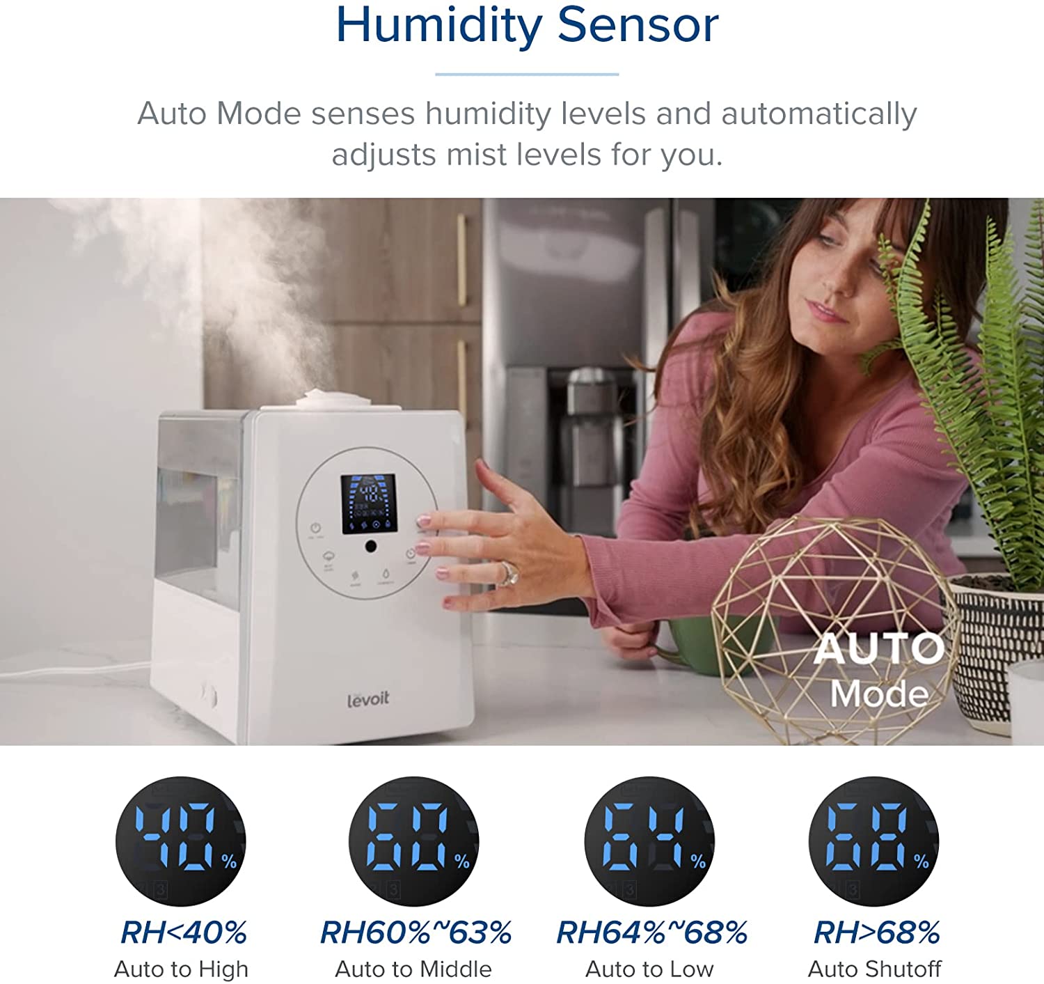 Humidificateurs LEVOIT pour chambres et grandes pièces, humidificateur à vapeur chaude et froide de 6 L pour maisons et plantes, avec capteur d'humidité intégré