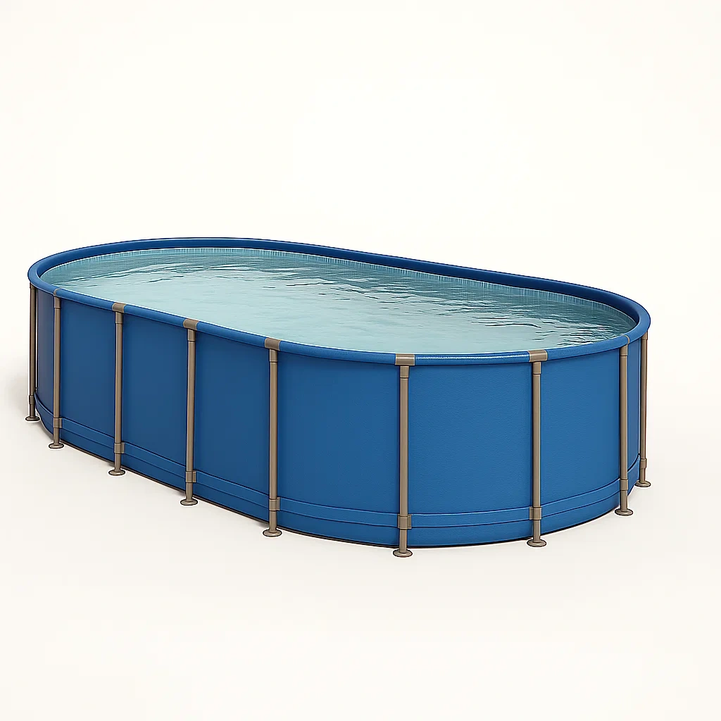 Piscine ovale tubulaire en acier démontable 472 x 286 x 104 cm bleu/beige eOwqBah159uf