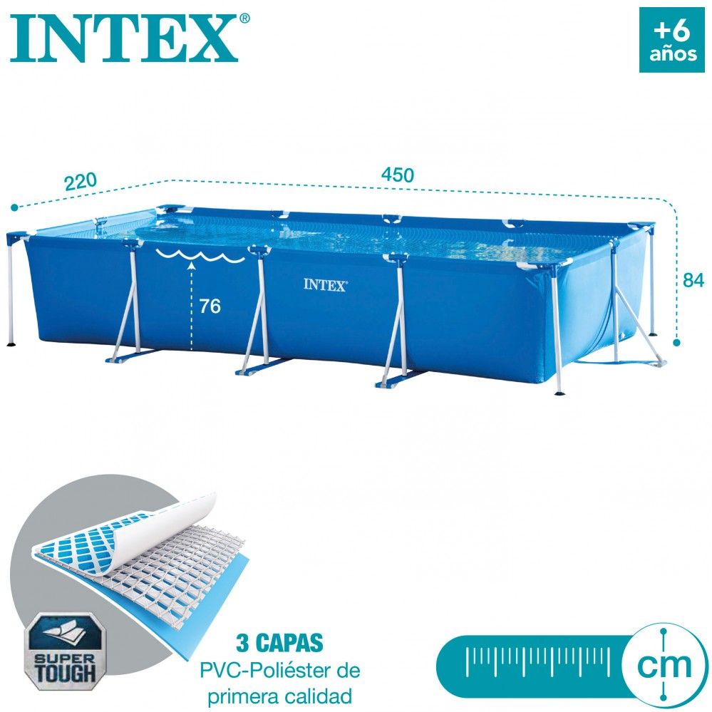 Piscine tubulaire rectangulaire Intex en PVC amovible 450 x 220 x 84 cm Bleue avec purificateur