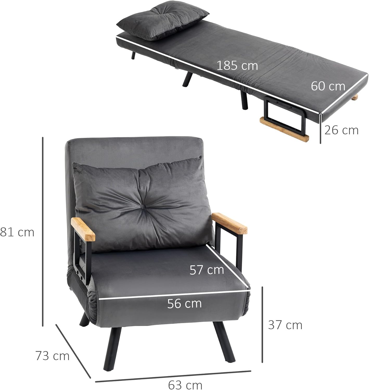 HOMCOM Schlafsofa, 2-Sitzer, Klappsofa, Samtbezug, 5-fach verstellbare Rückenlehne und gepolsterte Kissen, für Büro, Schlafzimmer, Wohnzimmer, 102 x 73 x 81 cm, Beige