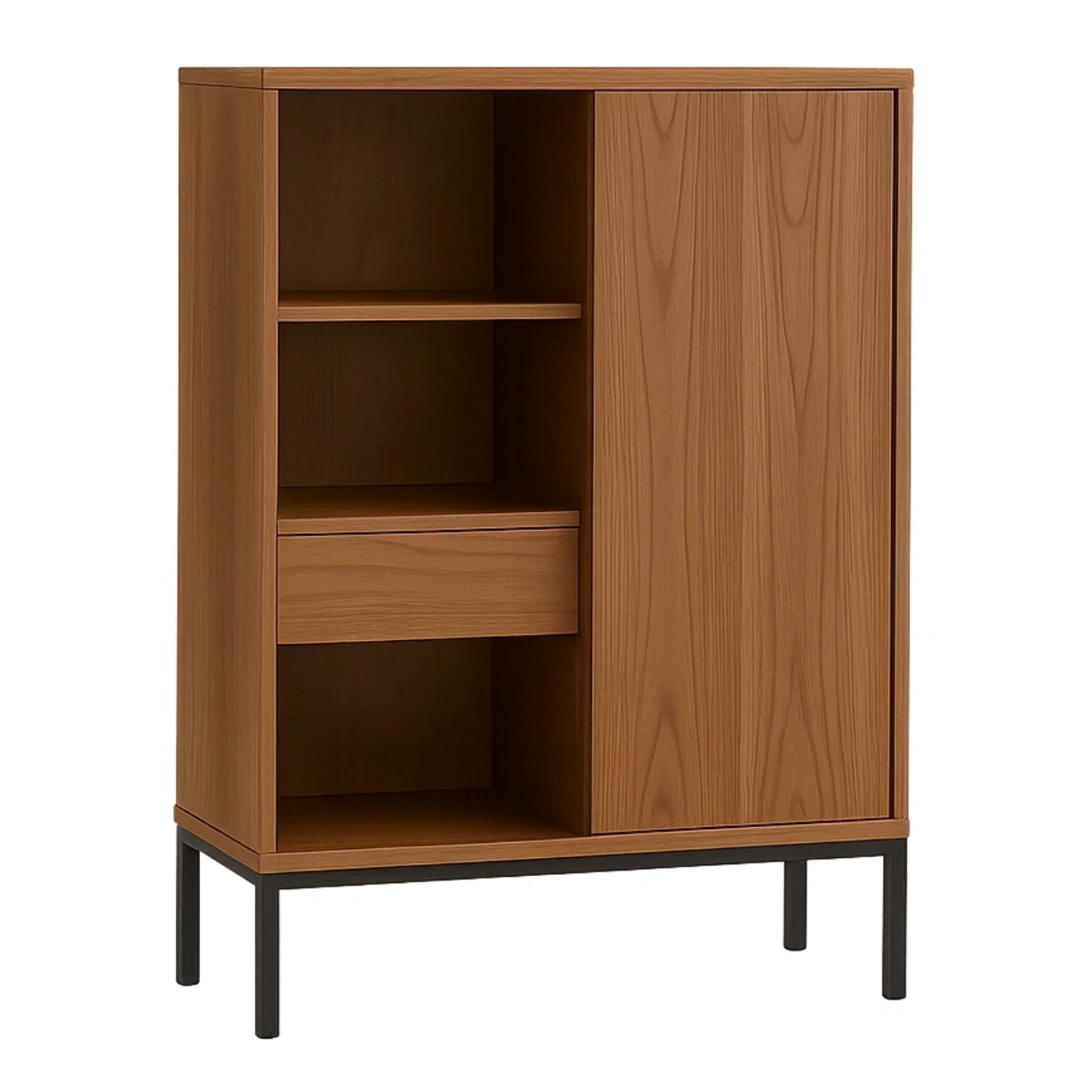 Vitrine avec porte opaque et étagères ouvertes, panneau MDF et structure métallique, coloris bois naturel, autoportante, pour salon ou bureau, 80 x 35 x 110 cm - 76ftaMkOgL1k
