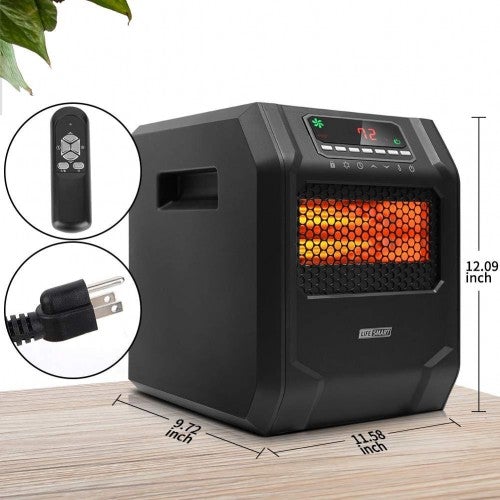 LIFE SMART Infrarot-Heizstrahler mit 6 Quarzheizelementen, LED-Digitalanzeige, Schnellheizfunktion mit Fernbedienung und Timer, Thermostatsystem mit Kipp- und Überhitzungsschutz für Zuhause