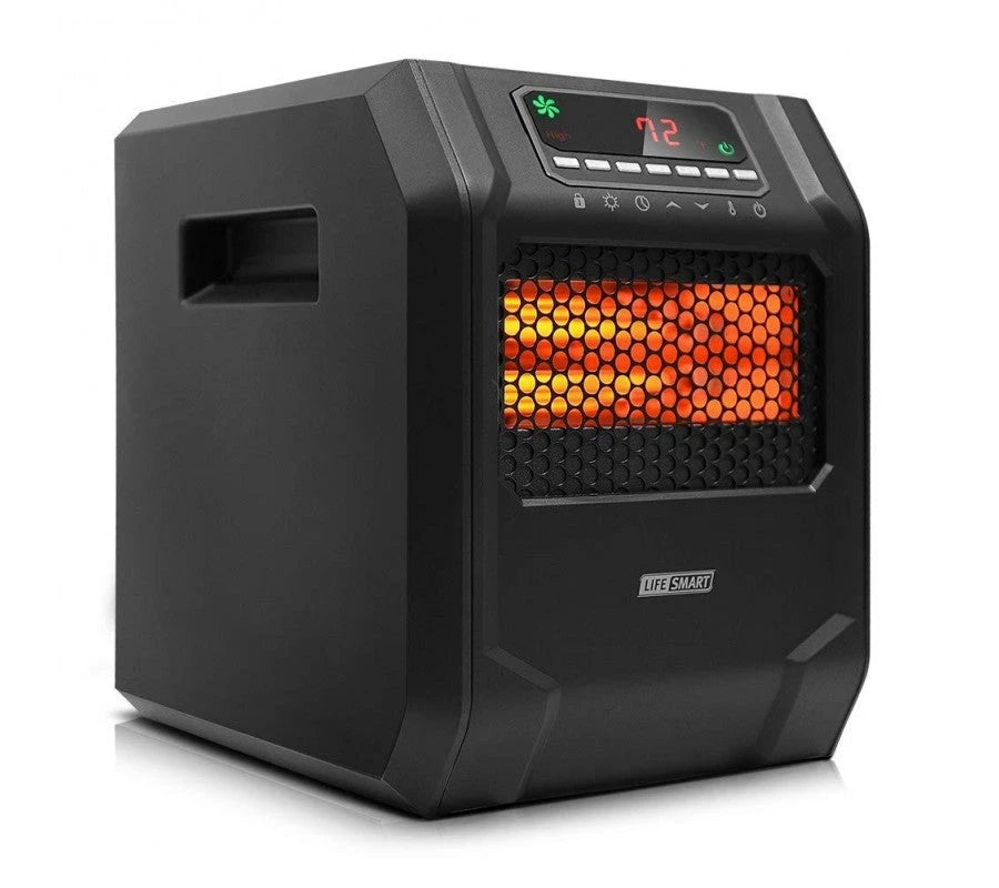 LIFE SMART Infrarot-Heizstrahler mit 6 Quarzheizelementen, LED-Digitalanzeige, Schnellheizfunktion mit Fernbedienung und Timer, Thermostatsystem mit Kipp- und Überhitzungsschutz für Zuhause