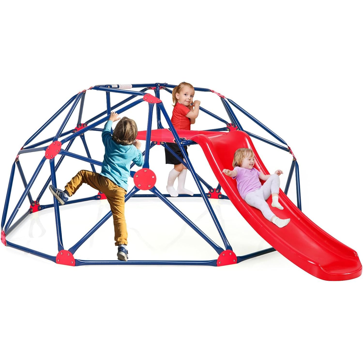 Kletterkuppel, geometrisches Kuppelspielset mit stabiler Rutsche, Costway 242 x 183 x 92 cm, mehrfarbig