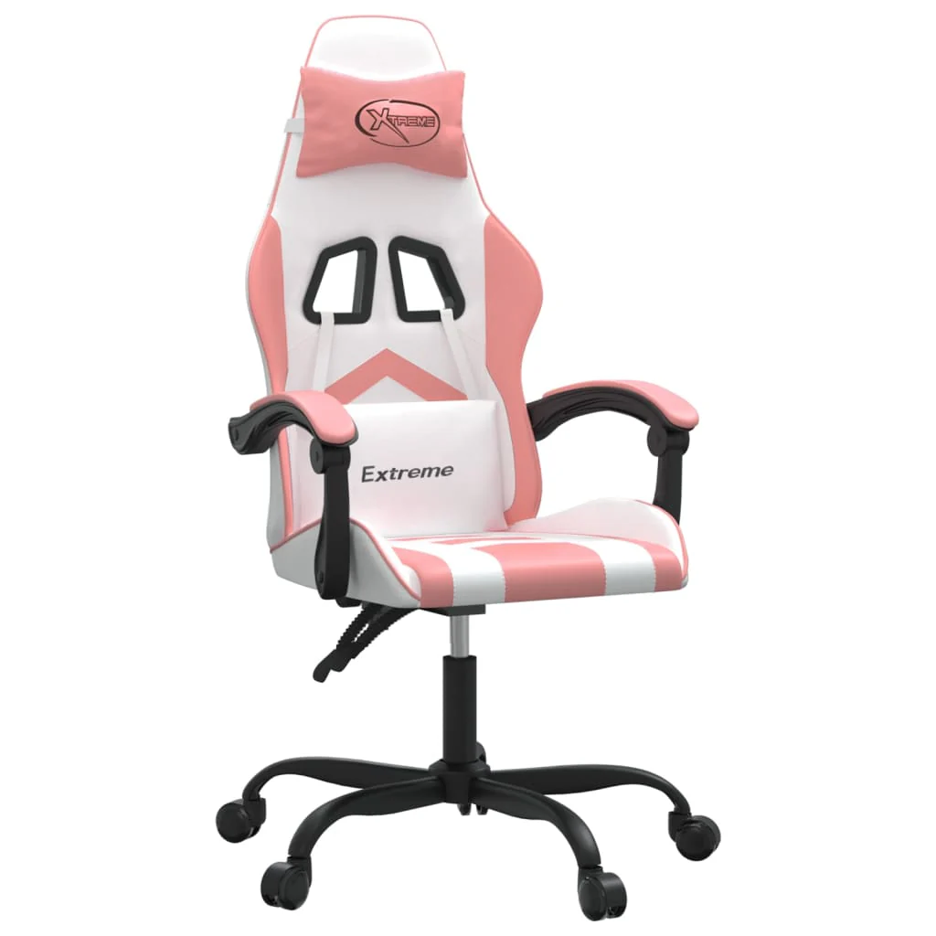 Chaise de jeu 2025 en cuir synthétique blanc et rose V1080