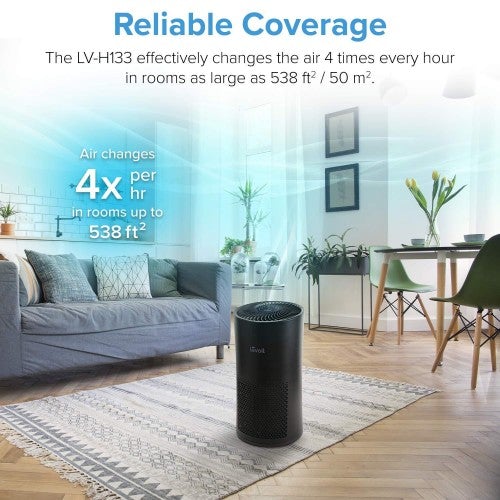 Purificateur d'air LEVOIT pour grandes pièces avec filtre HEPA, anti-allergies et animaux domestiques, anti-moisissures, anti-pollen, anti-poussière, anti-odeurs silencieux pour chambre à coucher, capteur intelligent, LV-H133 noir