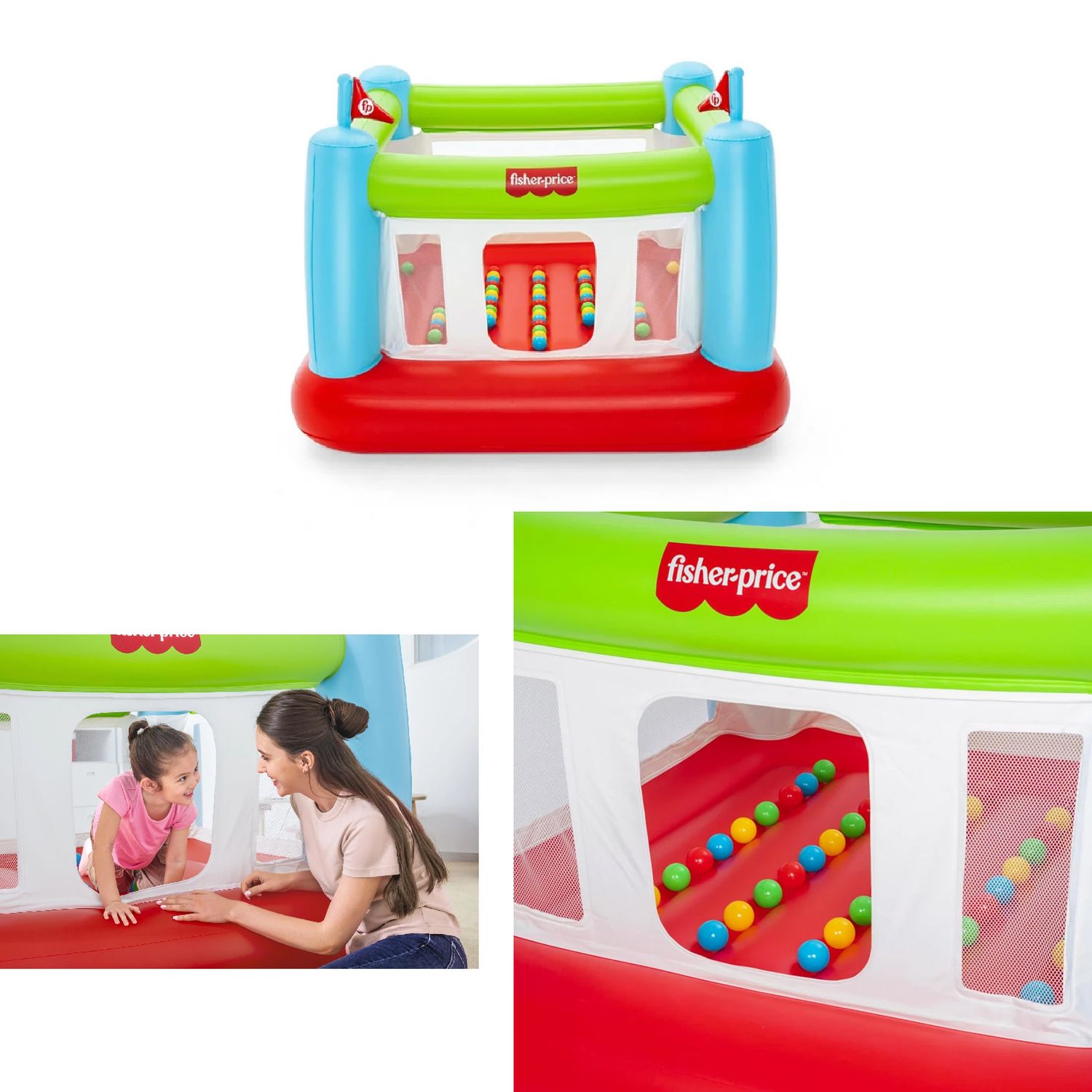 Bestway Bounce Sensational Hüpfburg mit 50 Spielbällen, 175 x 173 x 135 cm, mehrfarbig, mit Sicherheitsnetz