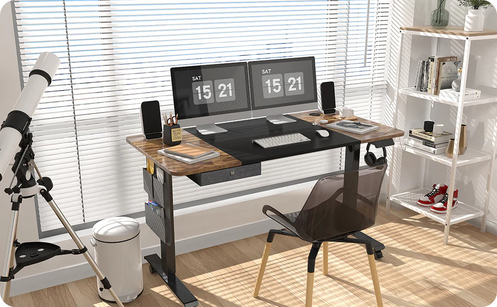 Maidesite M2 höhenverstellbarer elektrischer Schreibtisch, 140 x 71 cm, mit Zubehörset für das Homeoffice