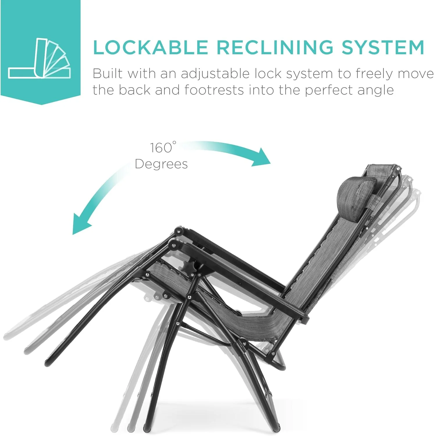 Bedste valg – Zero Gravity-lænestol til terrassen. Justerbar og foldbar udendørsstol med baldakin, nakkepude og sidebakke. Textilene – Påfugleblå