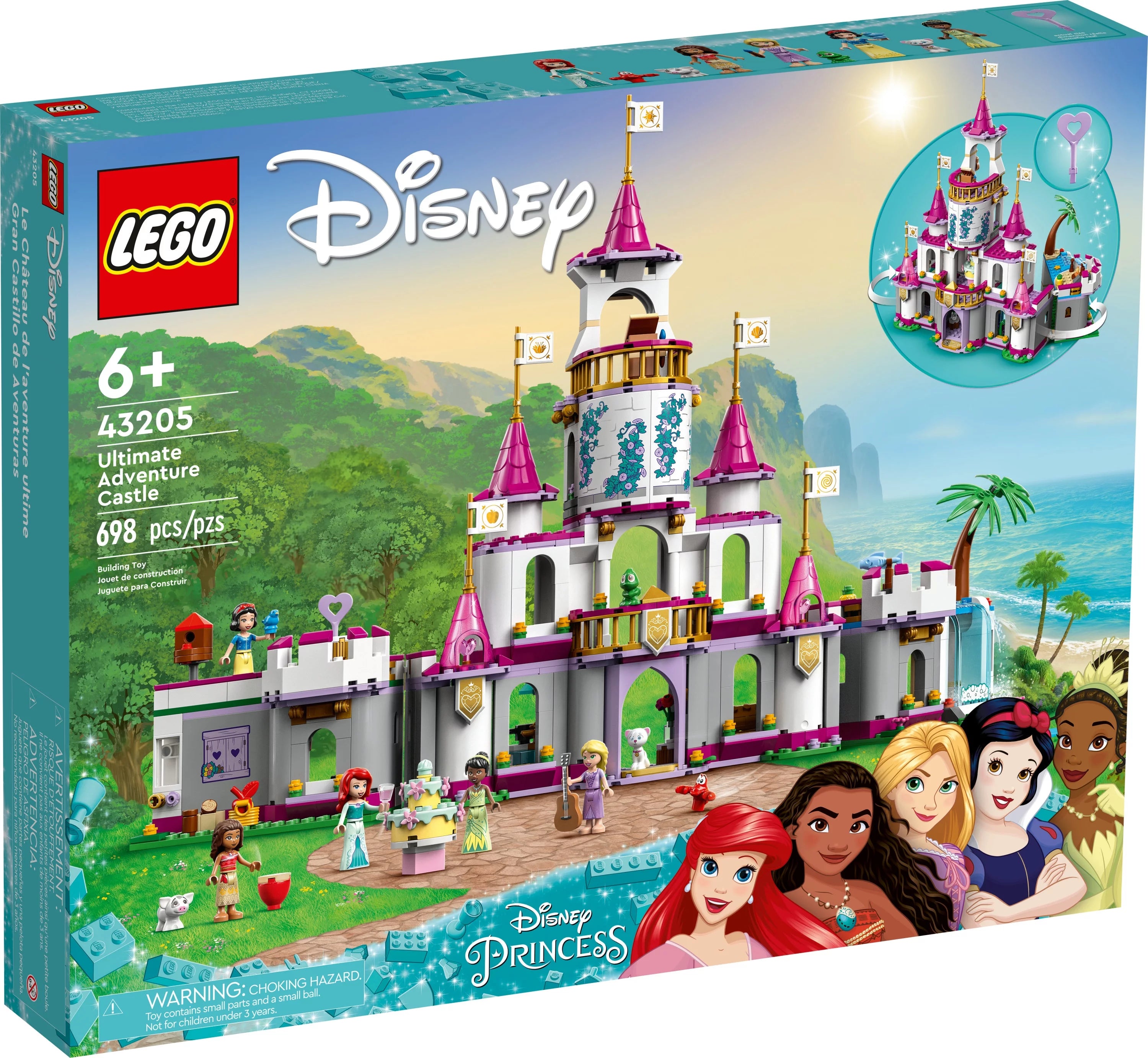 LEGO Disney Prinzessinnen Ultimatives Abenteuerschloss, Disney Schloss-Bauspielzeug, inklusive 5 Disney Prinzessinnen-Minifiguren: Arielle, Rapunzel und Schneewittchen, Disney Geschenk für Jungen und Mädchen, 43205