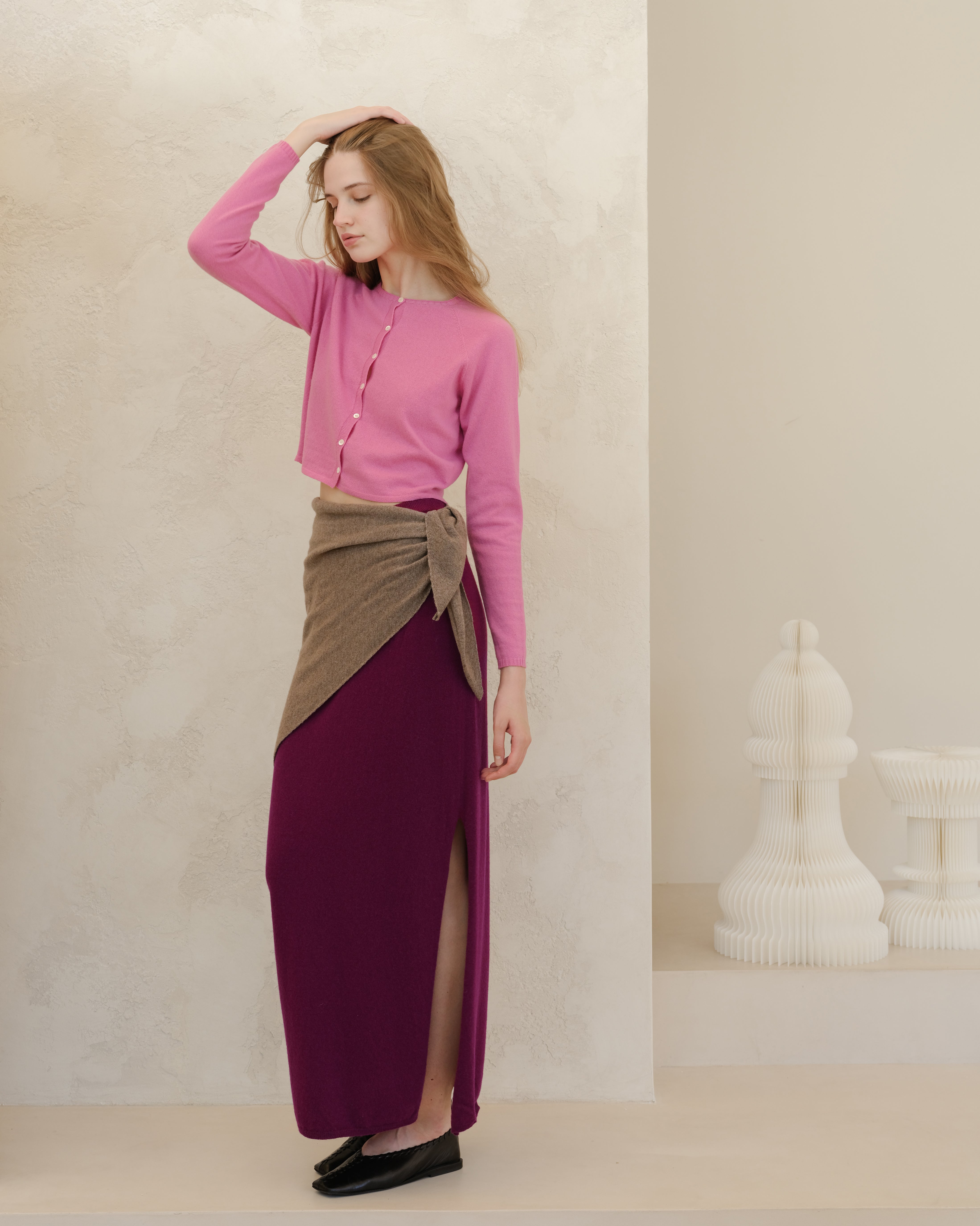 Cashmere Blend High-Waist Long Skirt With Side Slit (3D-Knit)