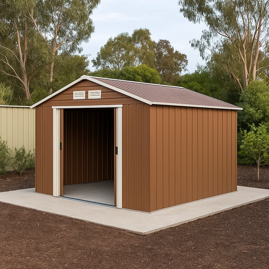 Garage métallique avec toit en pente et grande porte, marron et blanc, 500 x 300 x 260 cm - gweYYA5SuLGB